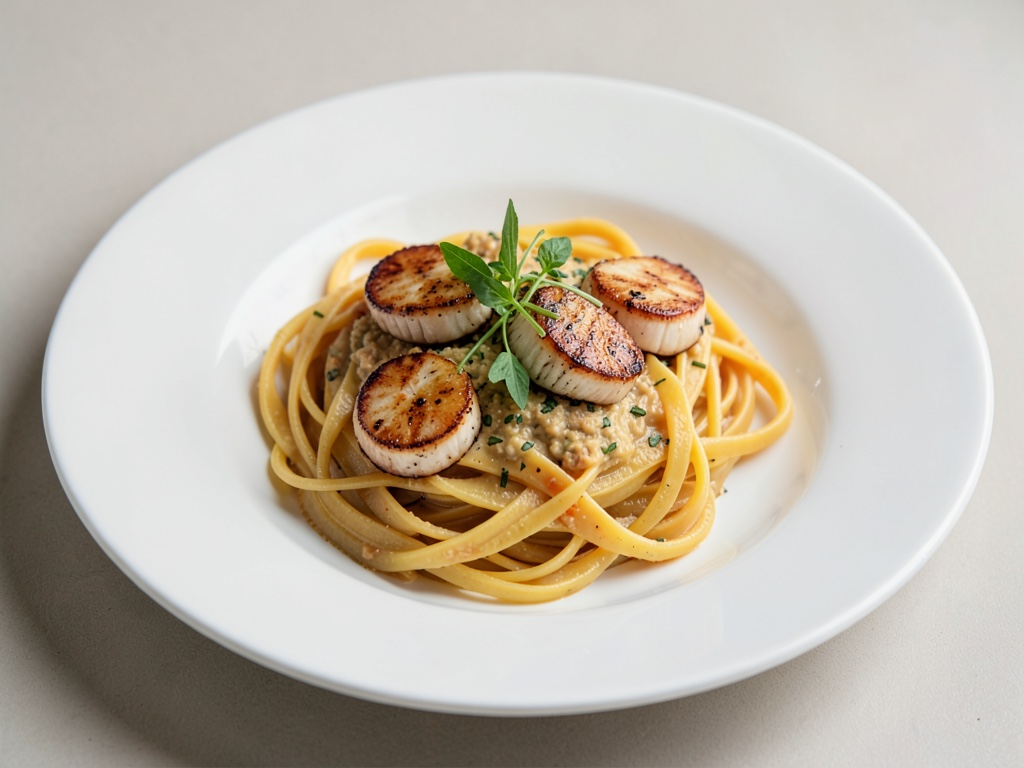 Pasta mit gebratenen Jakobsmuscheln