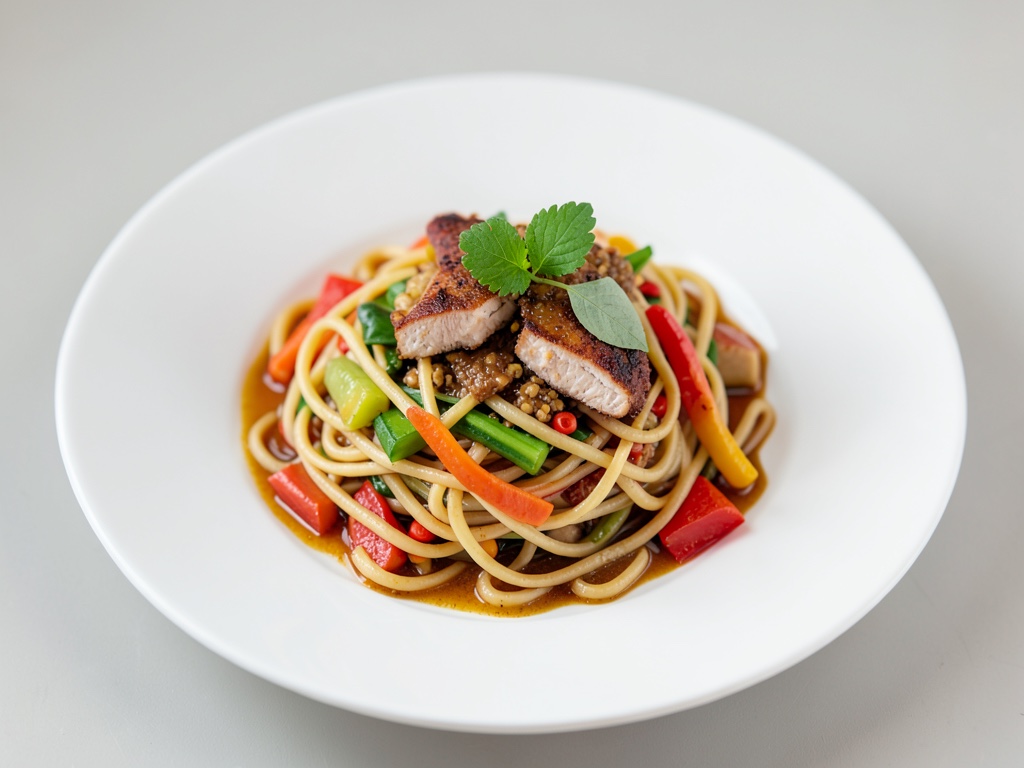 Wok-Nudeln mit buntem Gemüse