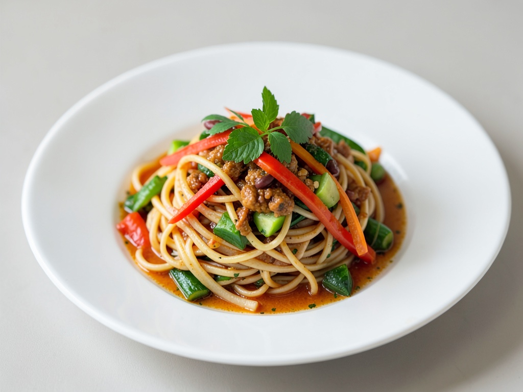 Wok-Nudeln mit buntem Gemüse