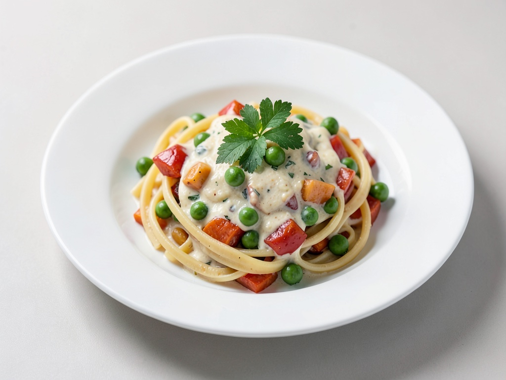 Cremige Nudeln mit Paprika und Erbsen