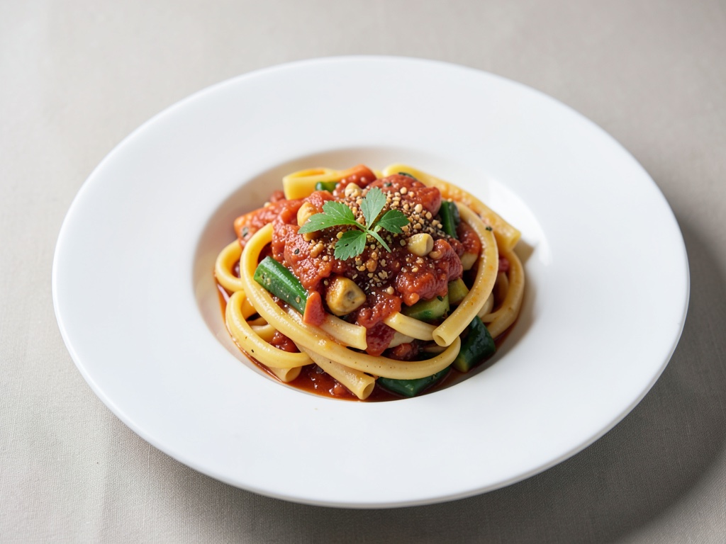 Gemüse-Nudeln mit Tomatensoße