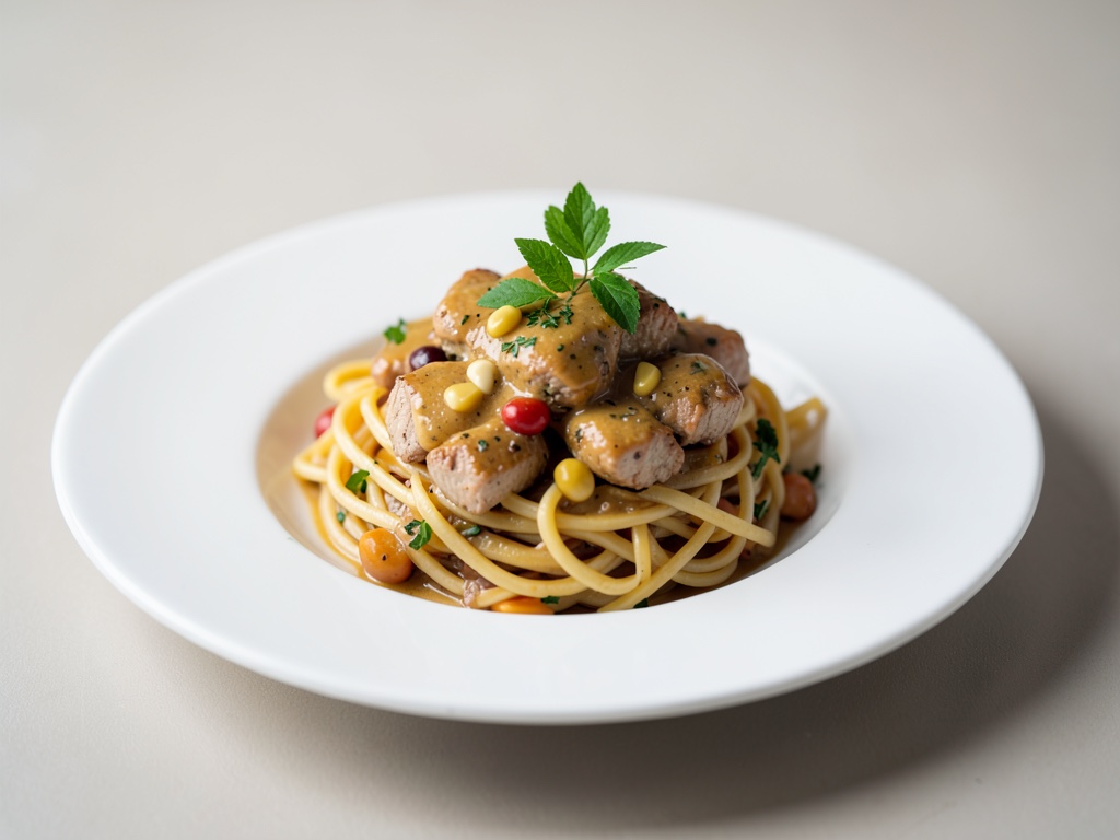 Hähnchen-Nudeln mit Erdnuss-Sauce