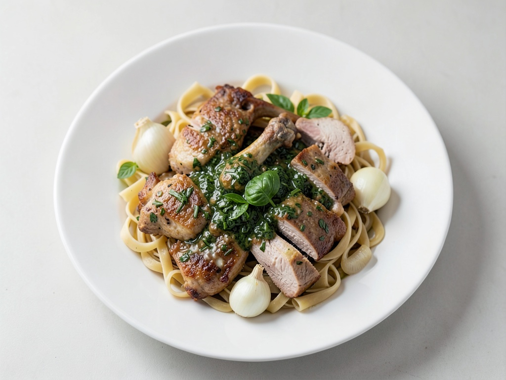Hähnchen-Nudeln mit frischer Kräuter-Creme