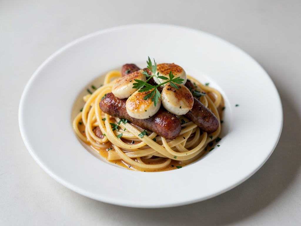 Pasta mit Jakobsmuscheln und Kabanossi