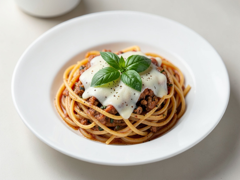 Klassische Spaghetti mit Käse und Basilikum