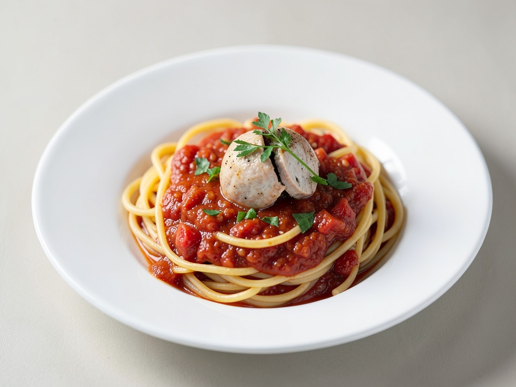 Spaghetti mit Kaninchen in Tomatensoße