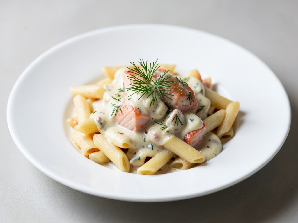 Cremige Penne mit Lachs und Dill