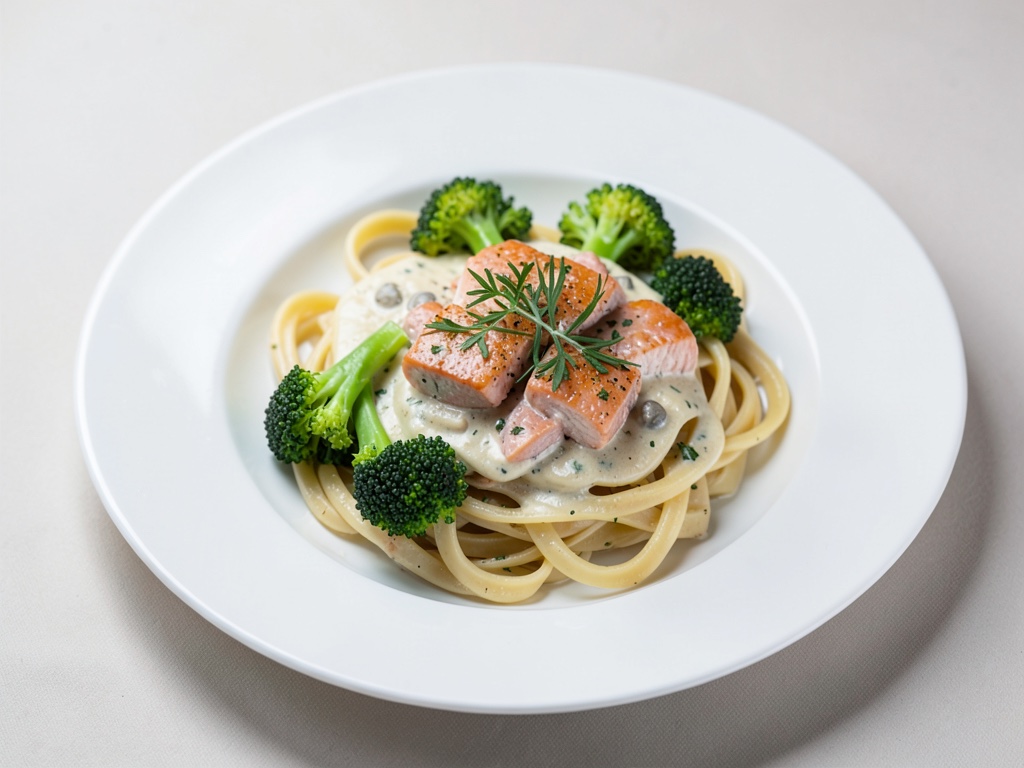 Lachs-Sahne-Nudeln mit Brokkoli