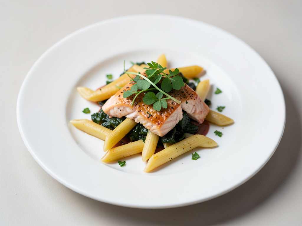 Penne mit Lachs und frischer Kresse