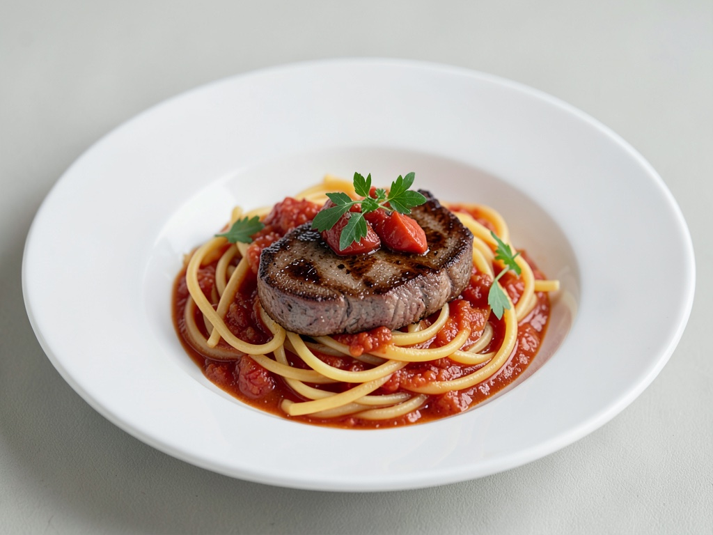 Lammfilet-Nudeln mit Tomatensoße
