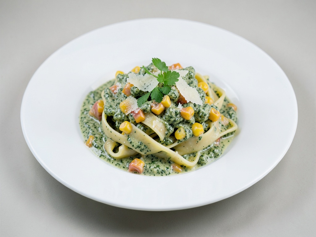 Tagliatelle mit cremigem Feldsalat-Pesto und Parmesan