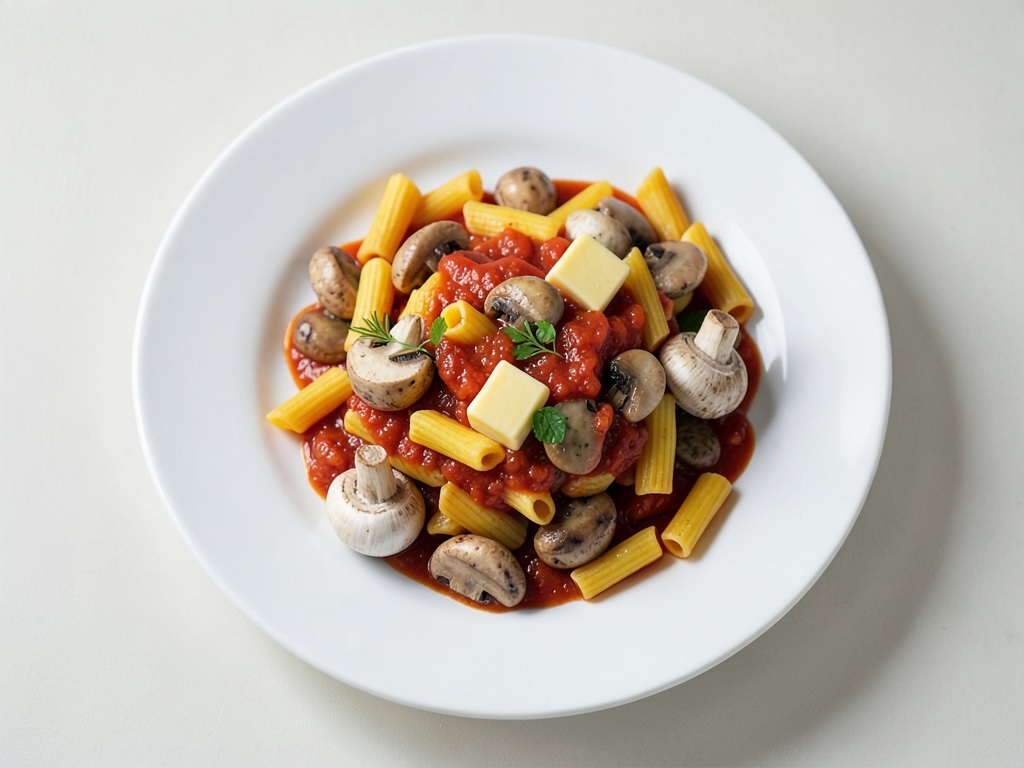 Nudeln mit Pilzen und Tomatensoße