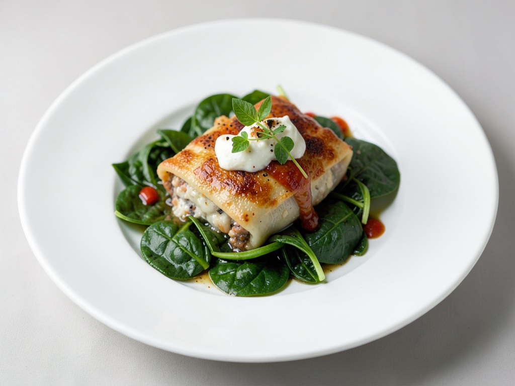 Fisch-Ricotta-Cannelloni auf Spinat