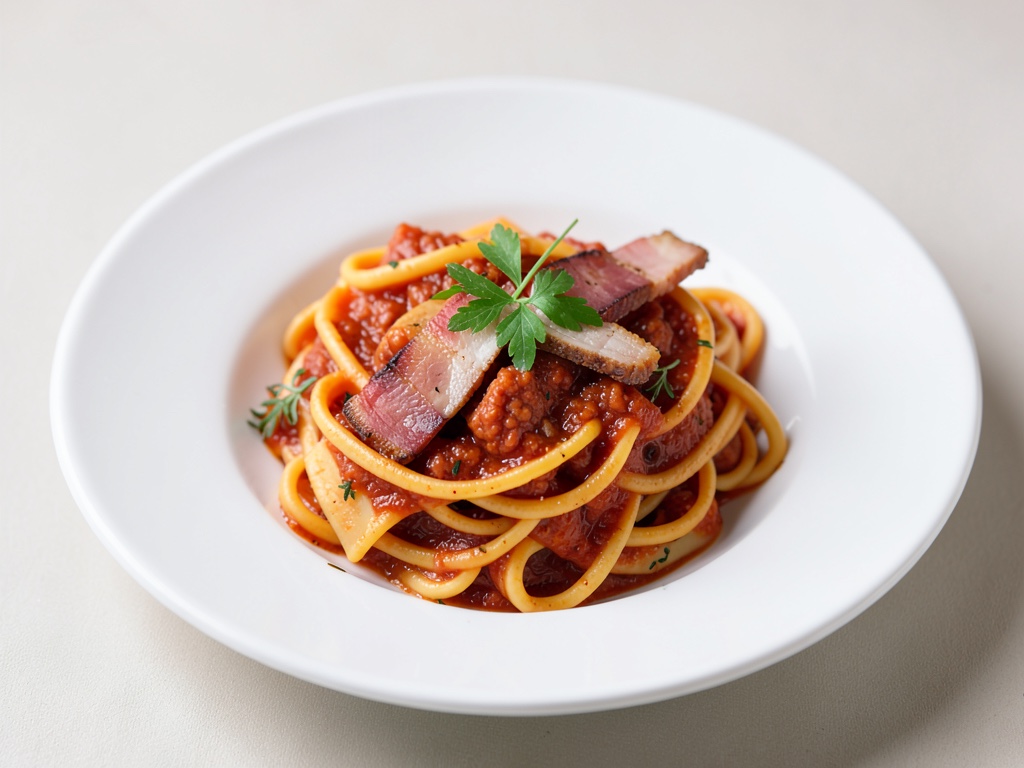 Scharfe Amatriciana-Nudeln mit Speck