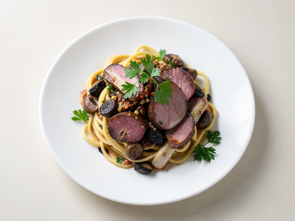 Nudeln mit Schinken und Steinpilzen