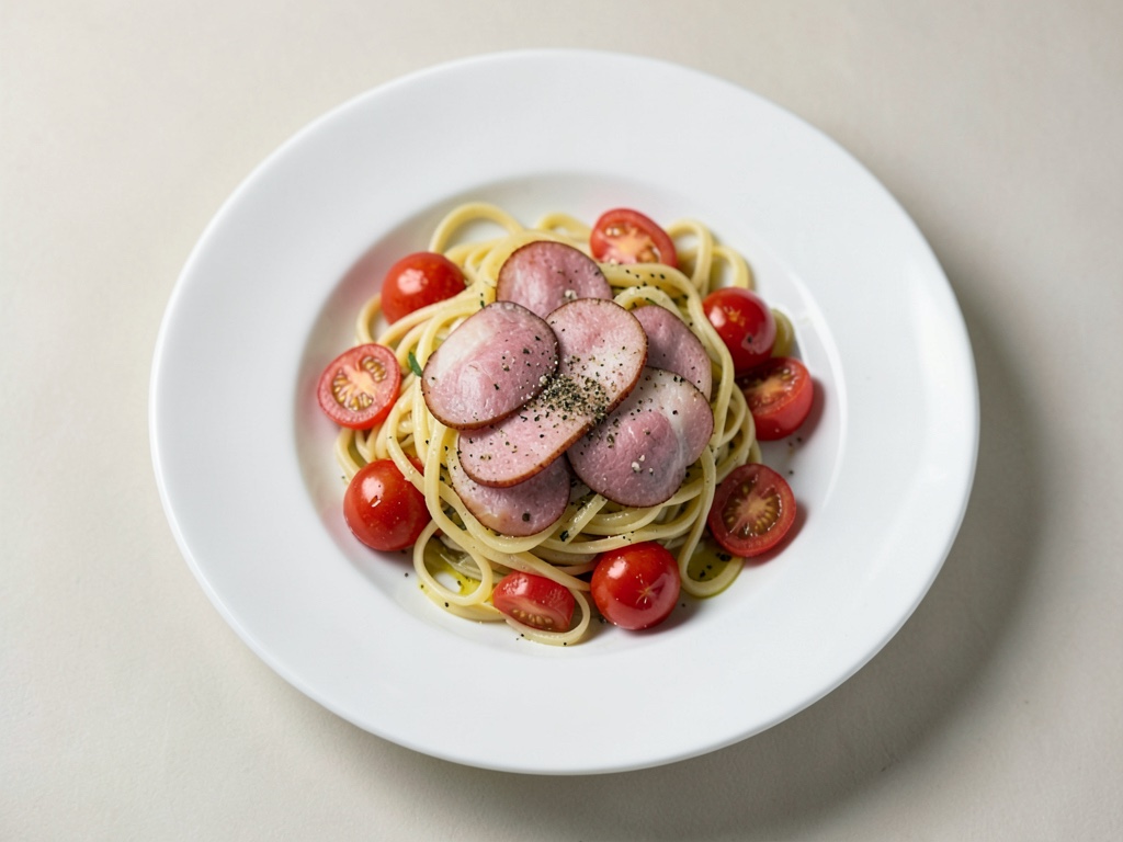 Ofentomaten-Pasta mit Schinken und Knoblauch