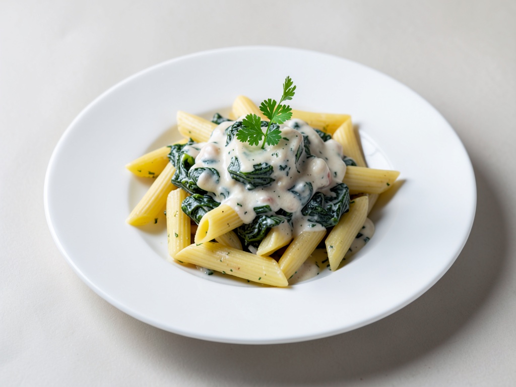 Penne mit cremiger Spinat-Frischkäse-Sauce