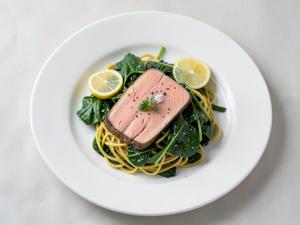 Lachs-Spinat-Pasta mit Zitronen-Marinade