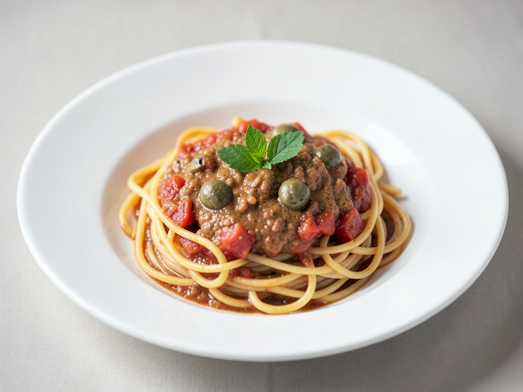 Spaghetti mit cremiger Tomaten-Oliven-Sauce