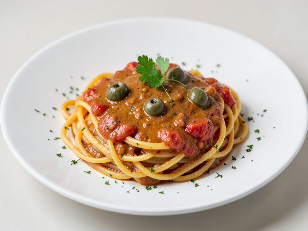 Spaghetti mit cremiger Tomaten-Oliven-Soße