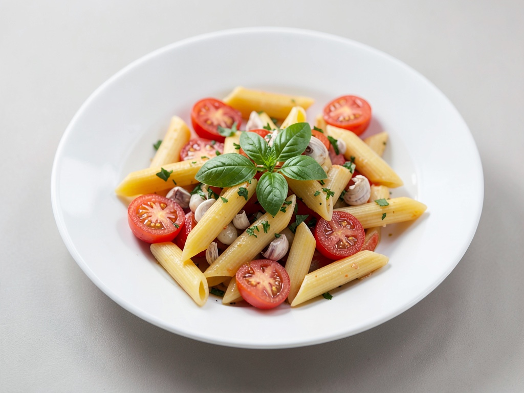 Penne mit frischen Tomaten, Knoblauch und Basilikum