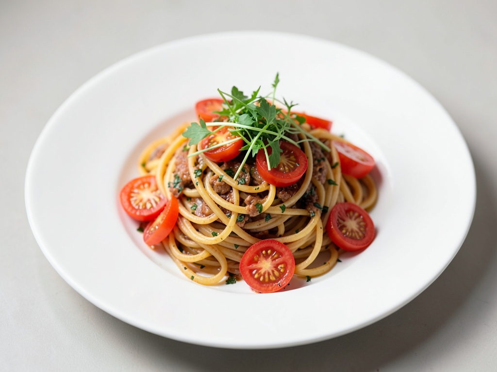 Spaghetti mit frischen Tomaten und Kresse