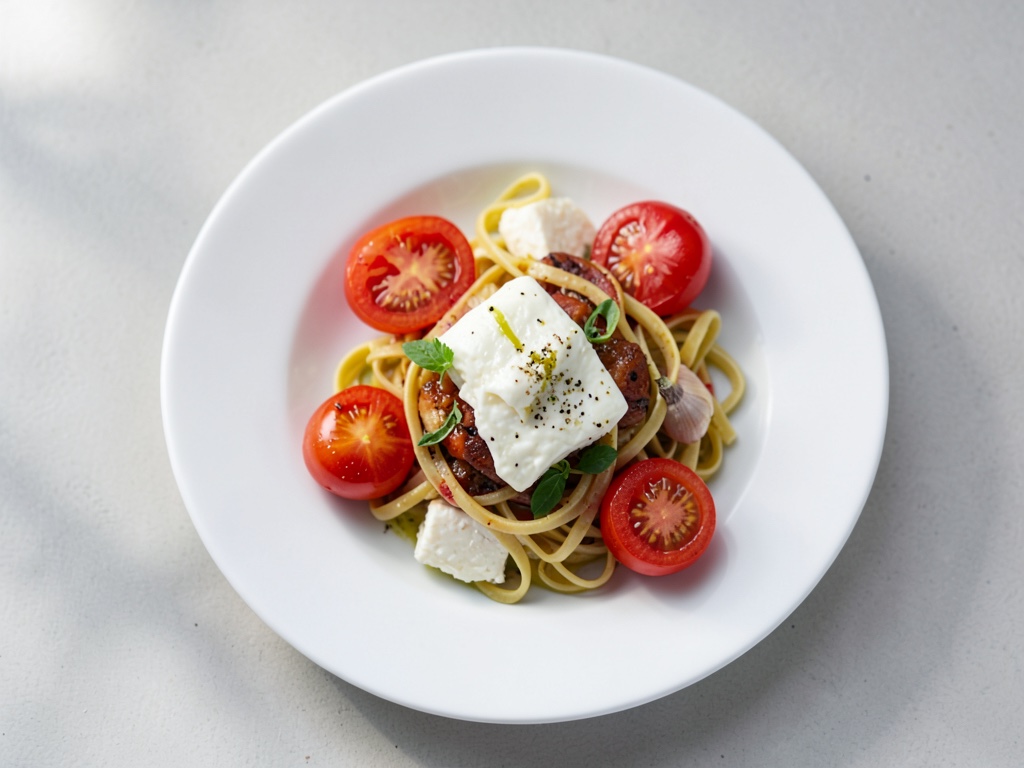 Nudeln in cremiger Tomaten-Mozzarella-Sauce