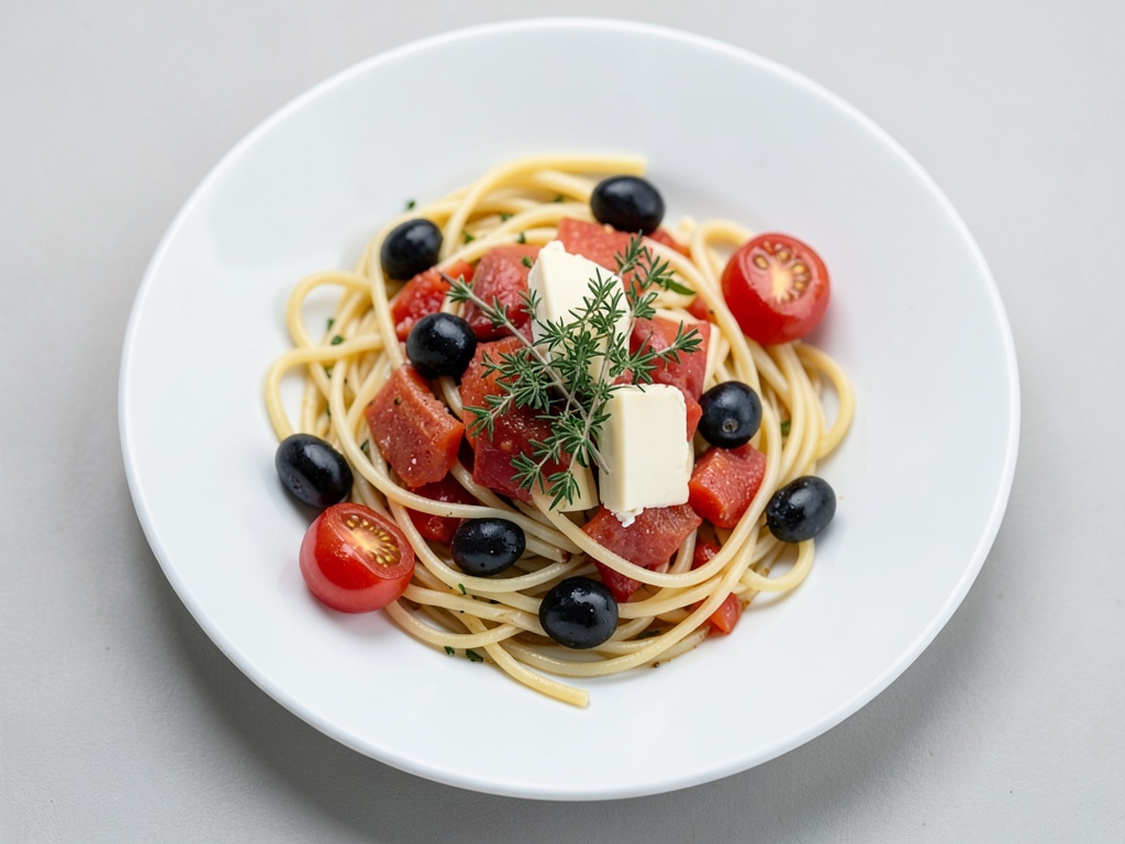 Klassische Nudeln mit frischer Tomaten-Oliven-Sauce