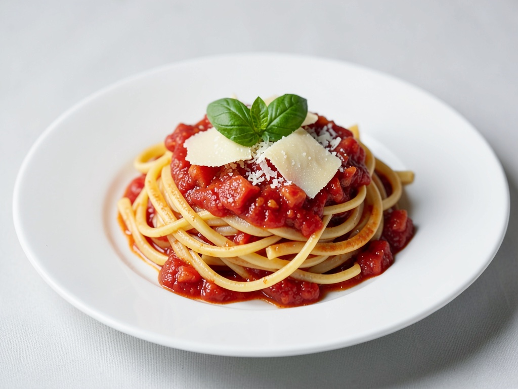 Klassische Nudeln mit frischer Tomatensoße, Parmesan und Basilikum
