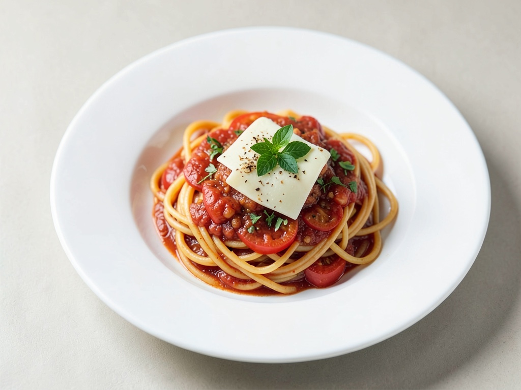 Spaghetti mit frischer Tomatensoße, Käse und Kräutern