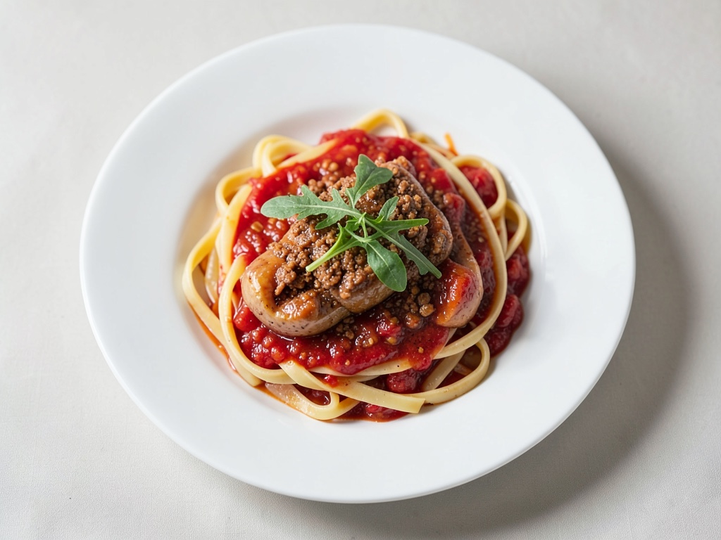Spaghetti mit frischer Tomatensoße und Rucola
