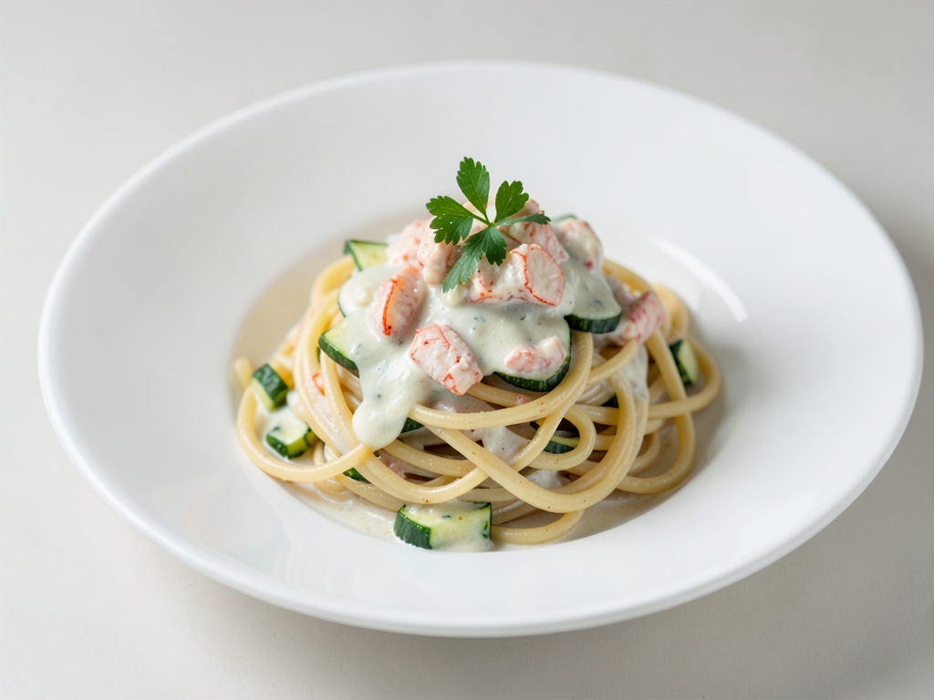 Cremige Spaghetti mit Zucchini und Krabben
