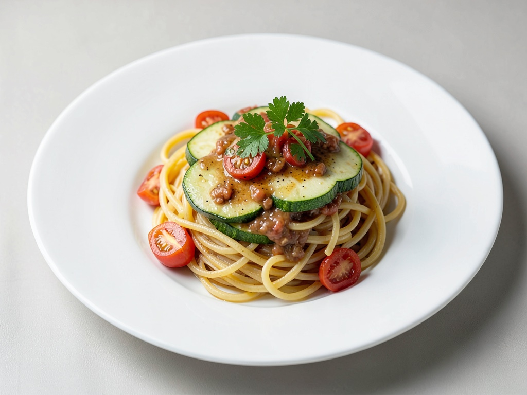 Spaghetti mit Zucchini und Tomaten
