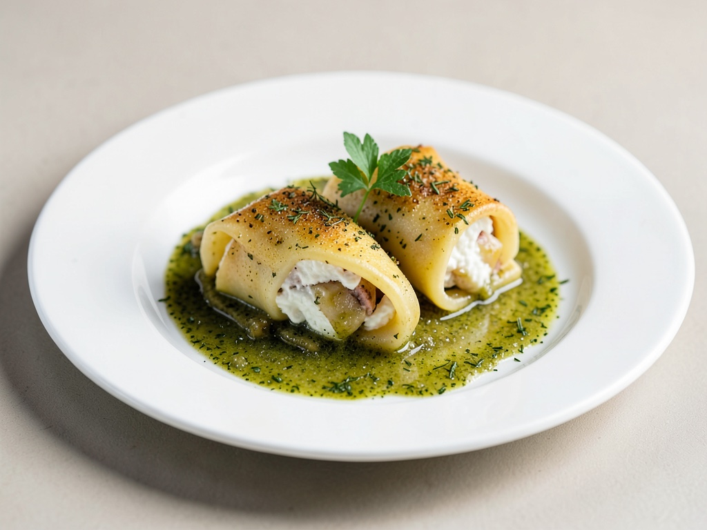 Gefüllte Nudelrollen mit Estragon-Cremesauce