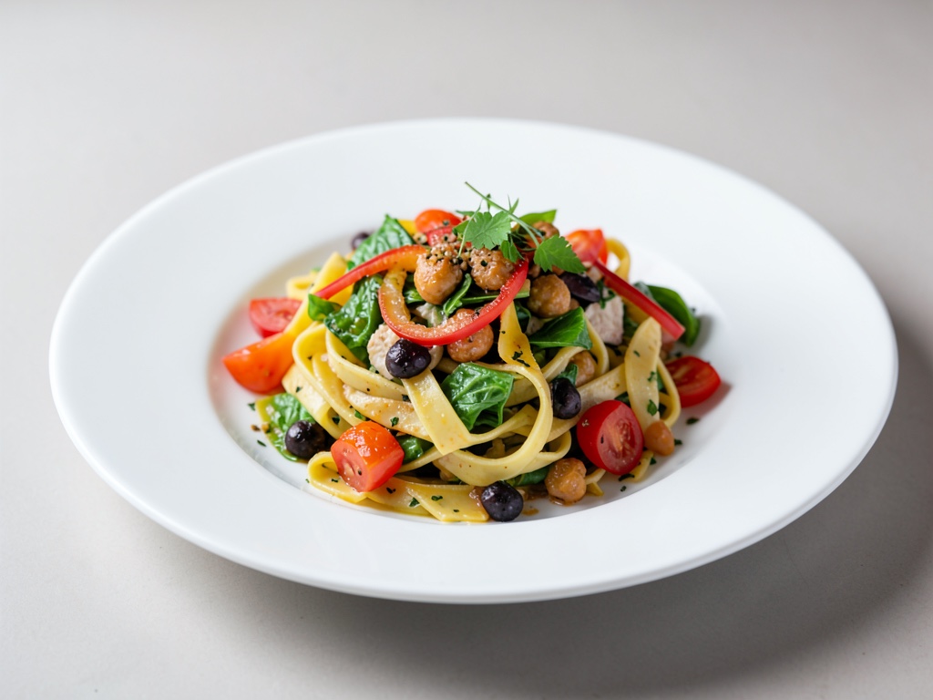Ensalada fresca de pasta con verduras variadas