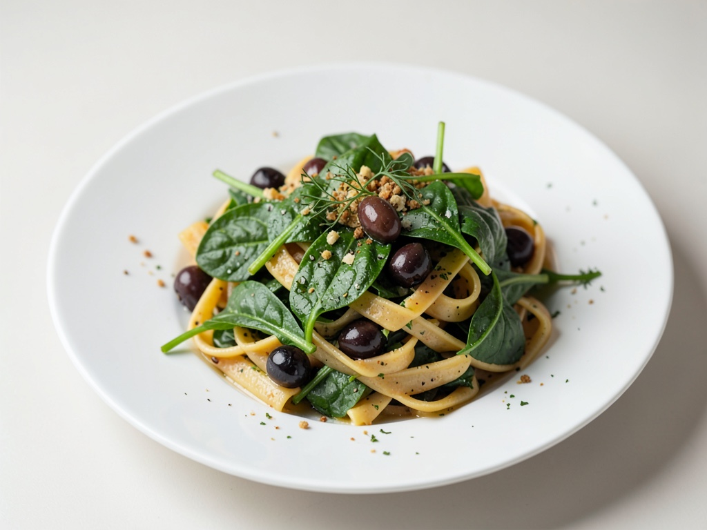 Griechischer Nudelsalat mit Spinat und Oliven