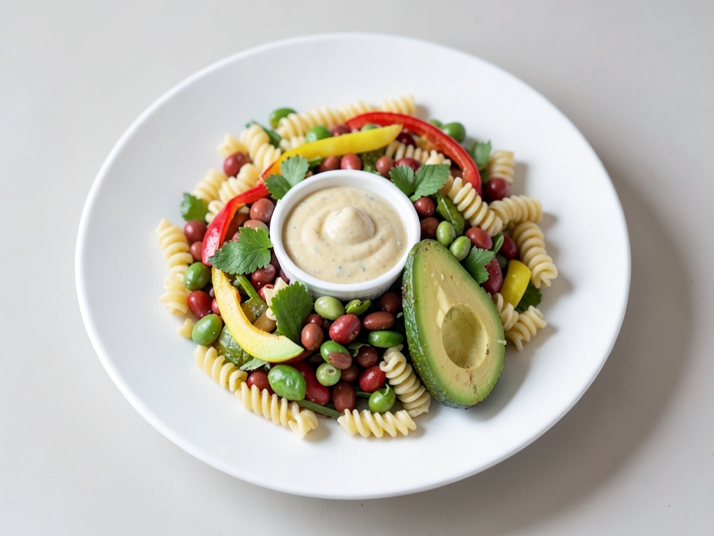 Nudelsalat mit Bohnen, Chili und Avocado