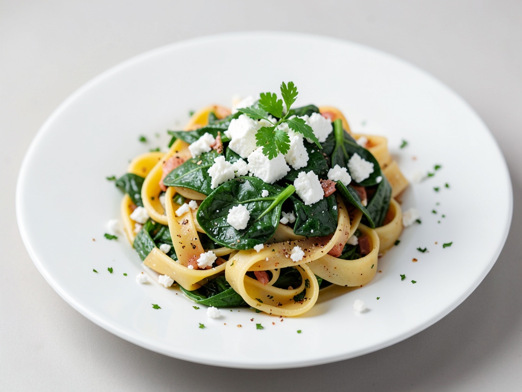 Frischer Nudelsalat mit Feta und Spinat