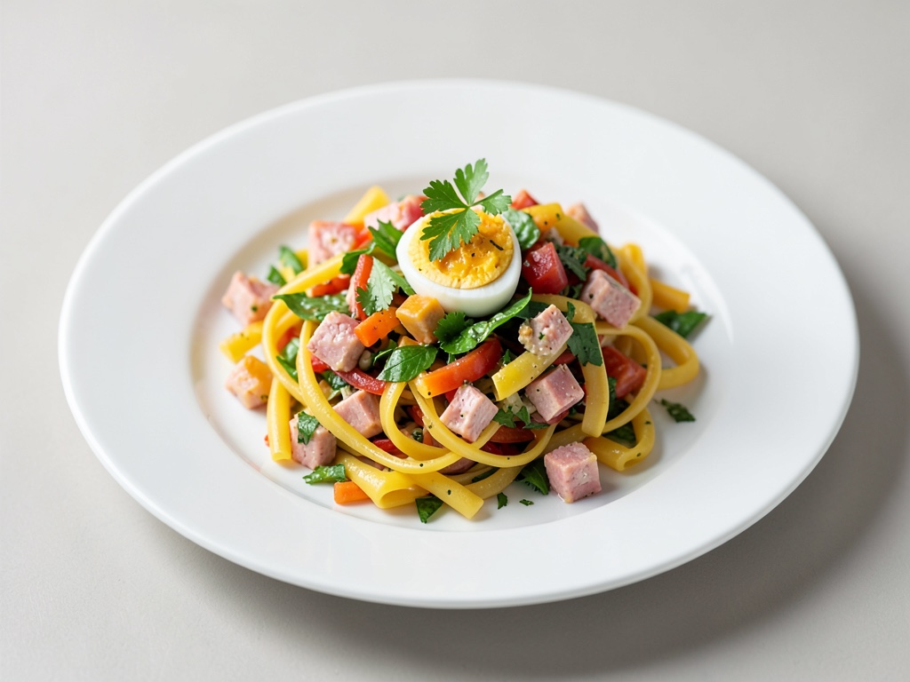 Bunter Nudelsalat mit Thunfisch und Ei
