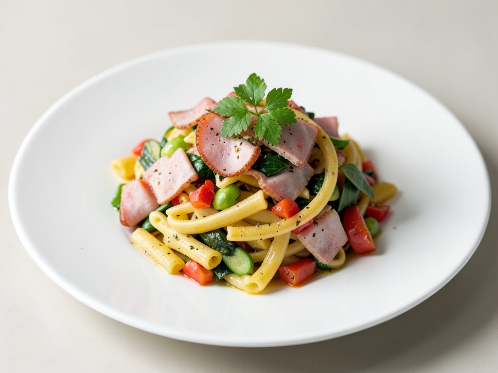 Bunter Nudelsalat mit Schinken und Gemüse