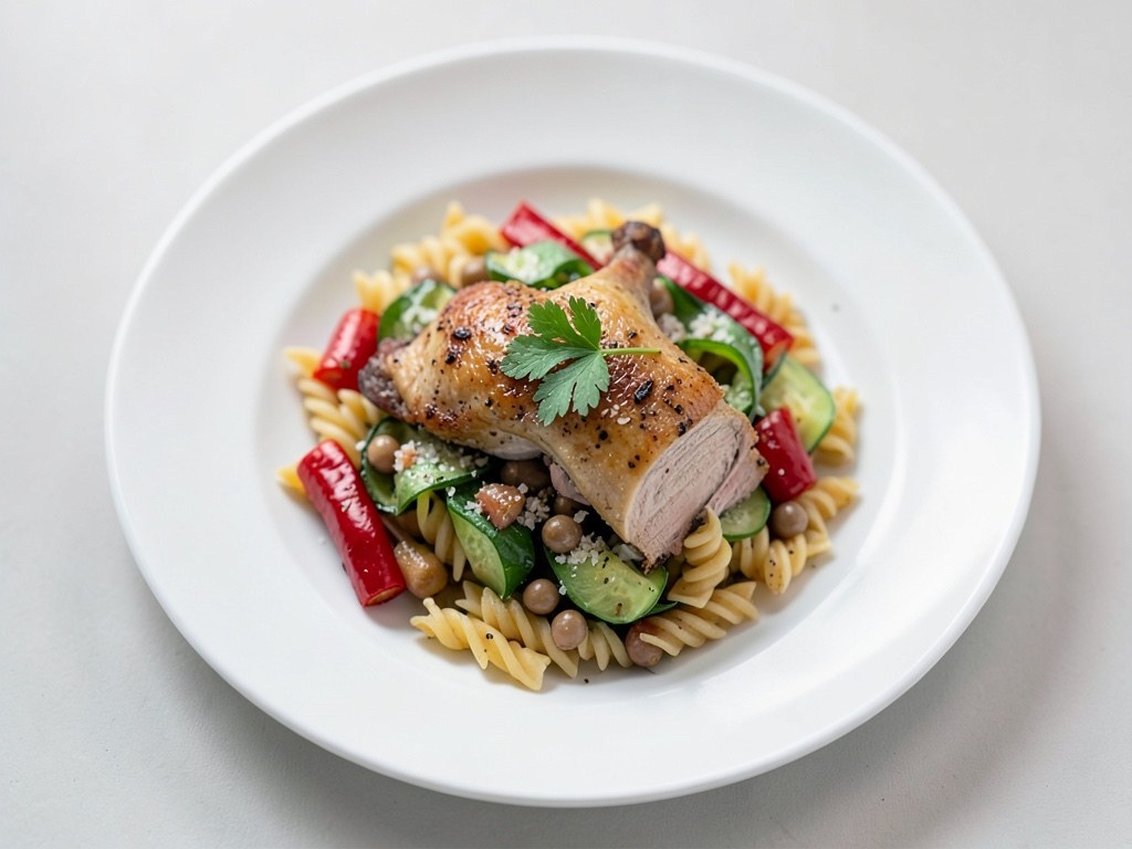 Hähnchen-Nudelsalat mit frischem Gemüse