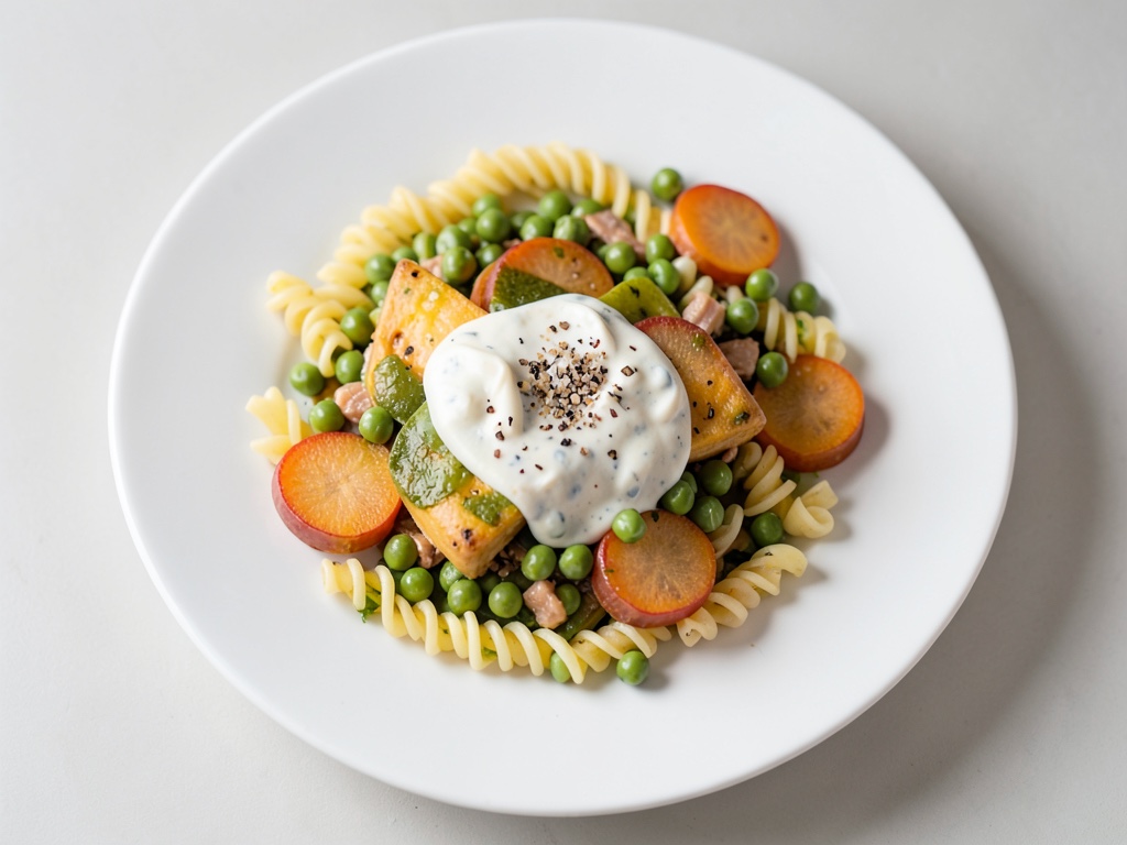 Bunter Nudelsalat mit cremigem Joghurt-Dressing