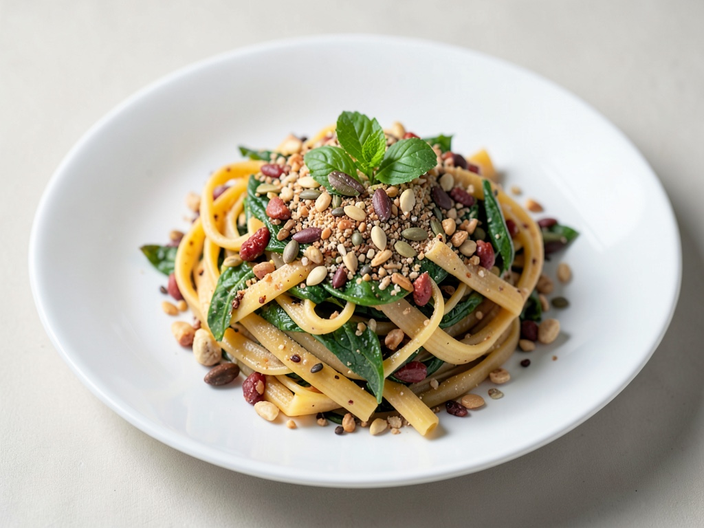 Nudelsalat mit Nüssen und Kernen