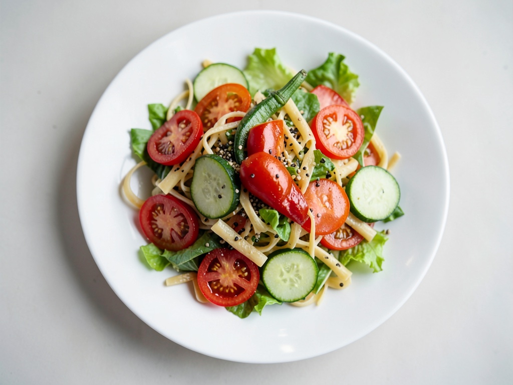 Nudelsalat mit Paprika und Gurke