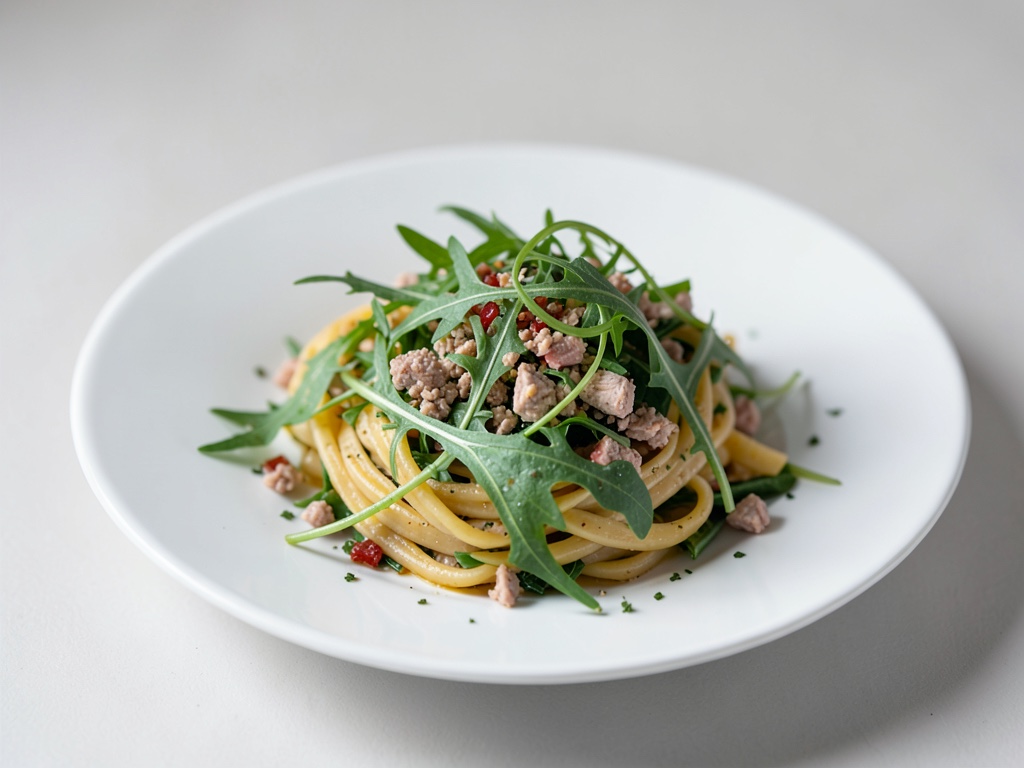 Erfrischender Nudelsalat mit Rucola und Thunfisch