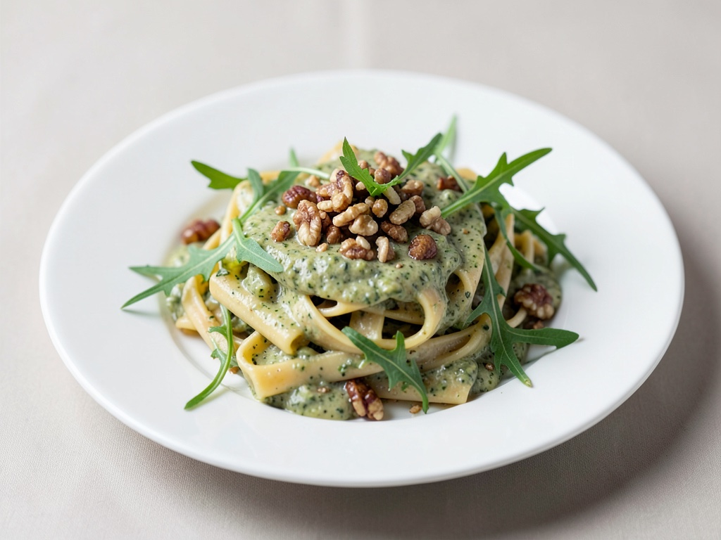Insalata di pasta cremosa al pesto di noci e rucola