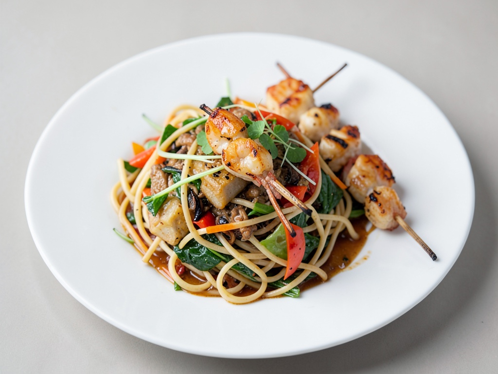 Asiatischer Nudelsalat mit gegrillten Garnelen