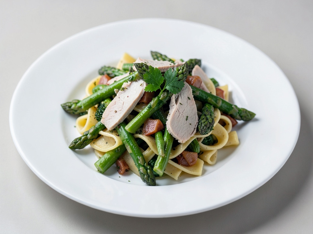 Frischer Nudelsalat mit Spargel und Pute