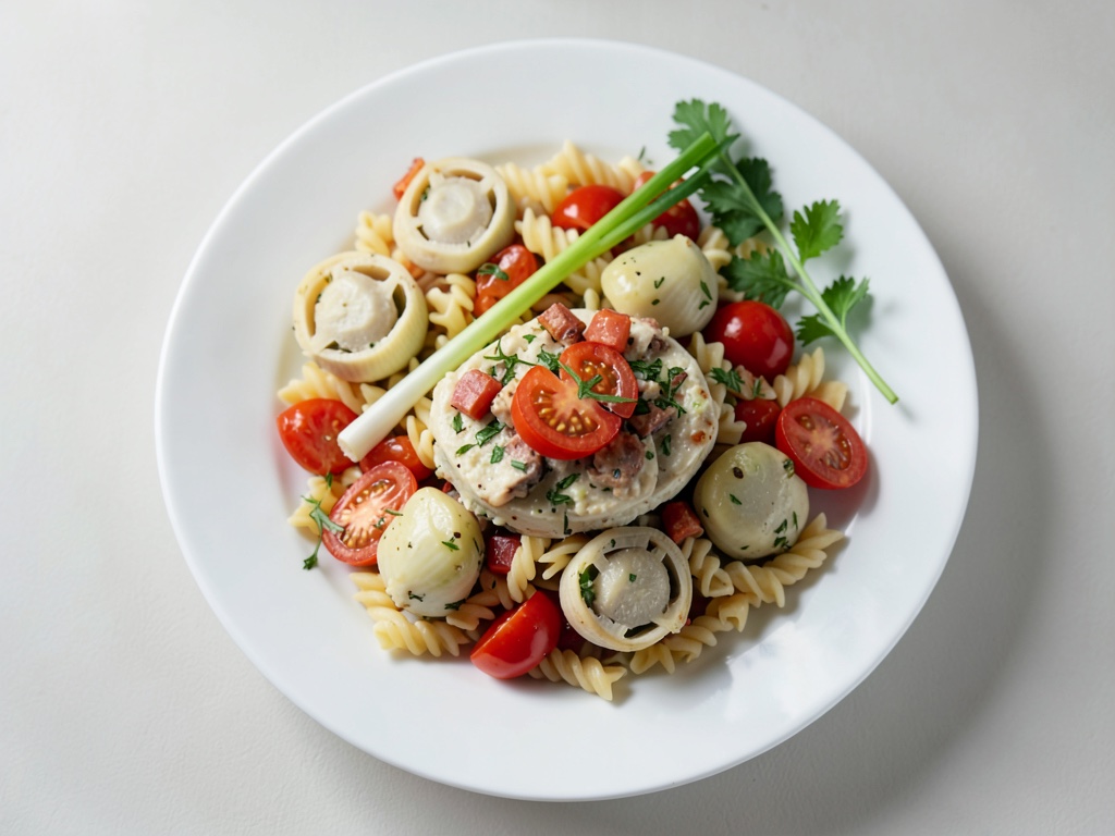 Frischer Nudelsalat mit Tomaten und Artischocken