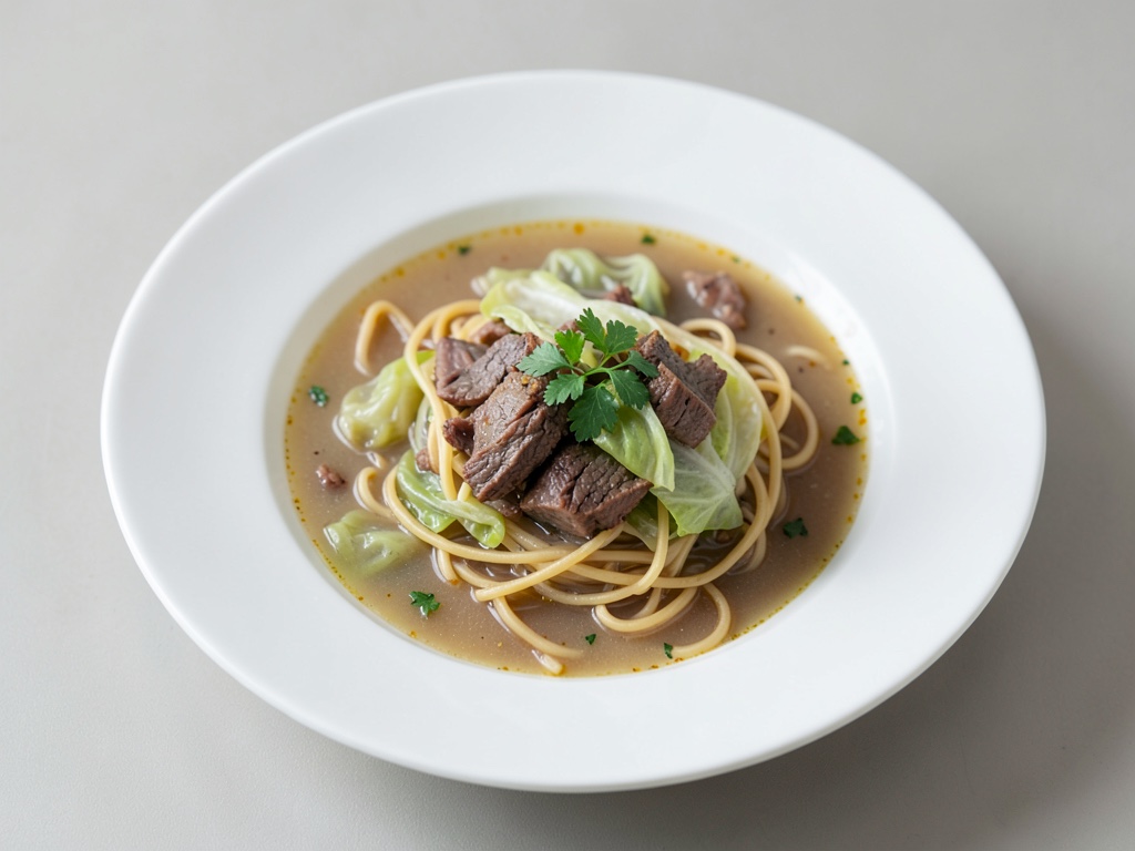 Herzhafte Wirsing-Nudelsuppe mit Rinderbrust